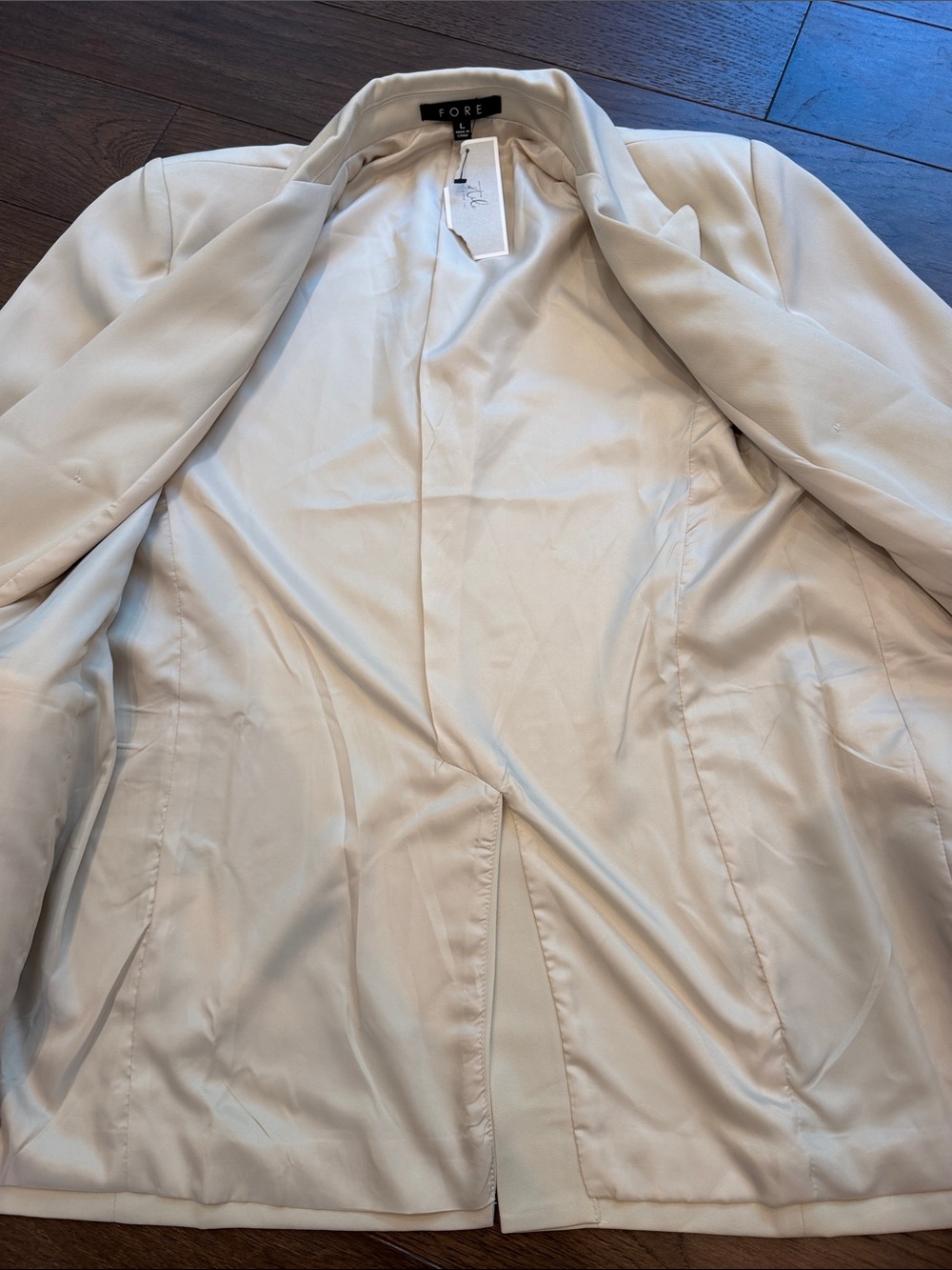 Fore Beige Double-Breasted Blazer Jacket Size Large - C11-440 - Picture 5 of 9